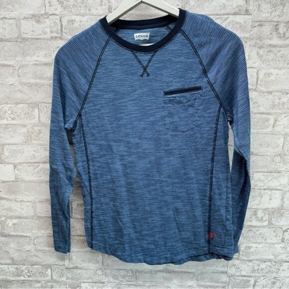LEVI’S long sleeve tee men’s small blue striped pocket used clean soft casual - Picture 1 of 4